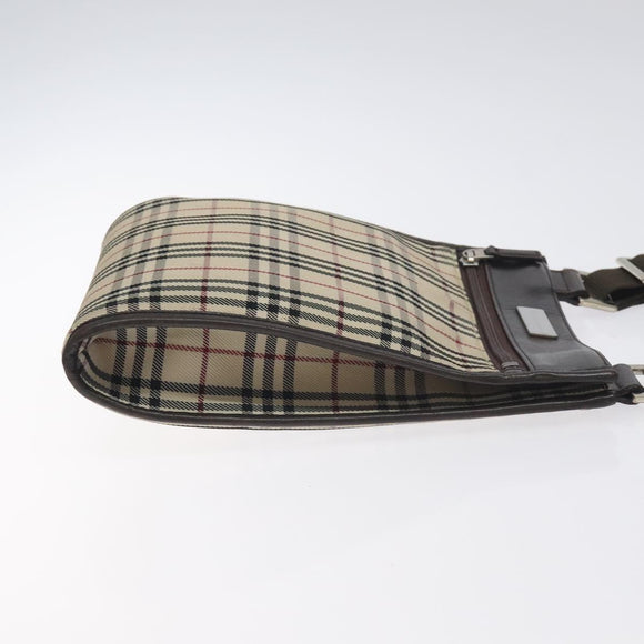 BURBERRY Nova Check Shoulder Bag Canvas Beige Silver Auth bs27133