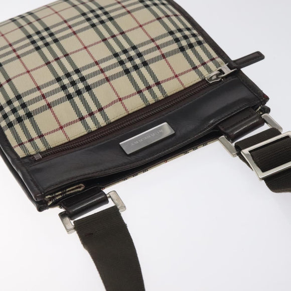 BURBERRY Nova Check Shoulder Bag Canvas Beige Silver Auth bs27133