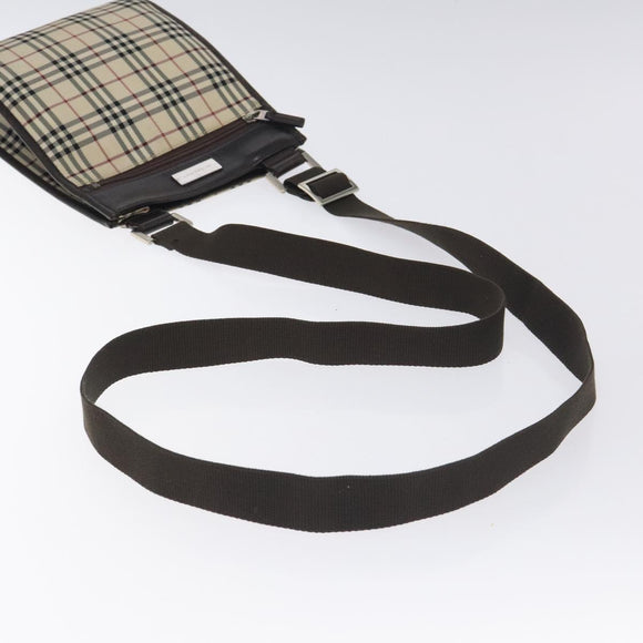 BURBERRY Nova Check Shoulder Bag Canvas Beige Silver Auth bs27133