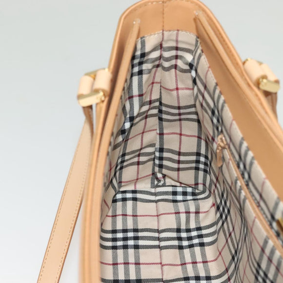 BURBERRY Tote Bag Leather Beige Gold Auth bs27137