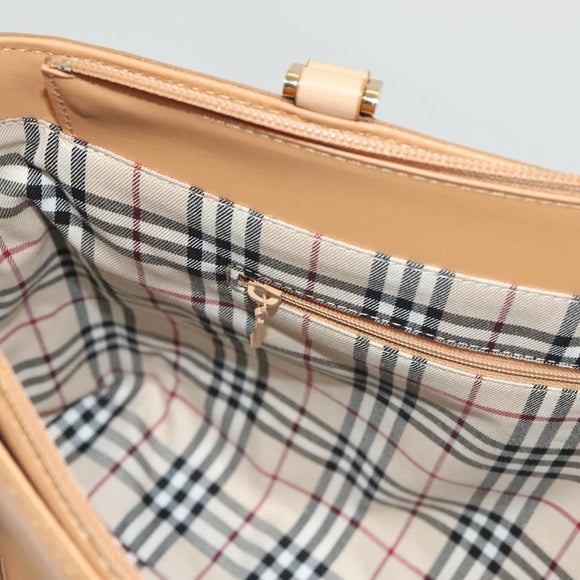 BURBERRY Tote Bag Leather Beige Gold Auth bs27137