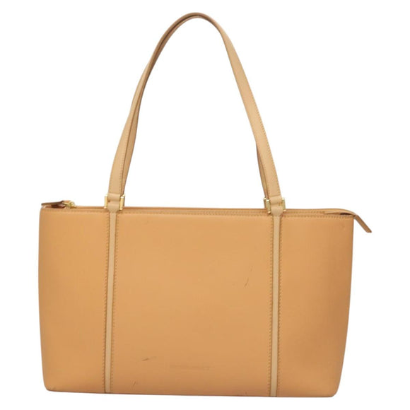 BURBERRY Tote Bag Leather Beige Gold Auth bs27137