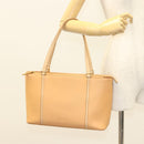 BURBERRY Tote Bag Leather Beige Gold Auth bs27137-21