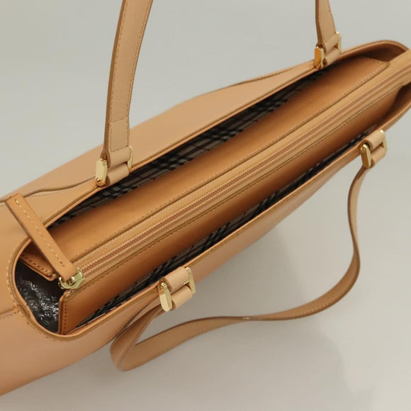 BURBERRY Tote Bag Leather Beige Gold Auth bs27137