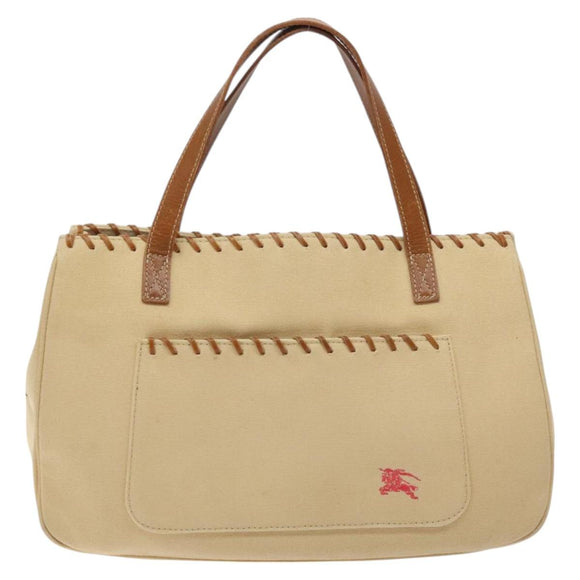 BURBERRY Blue Label Tote Bag Canvas Beige Silver Auth bs27139