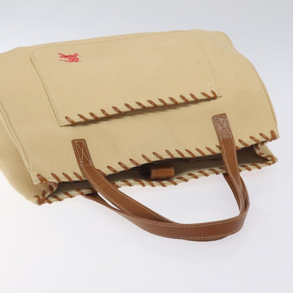 BURBERRY Blue Label Tote Bag Canvas Beige Silver Auth bs27139