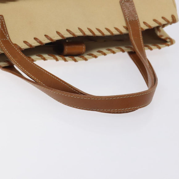 BURBERRY Blue Label Tote Bag Canvas Beige Silver Auth bs27139