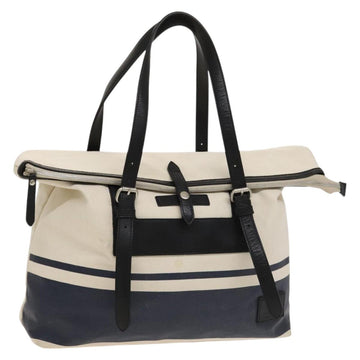 BURBERRY Black Label Shoulder Bag Canvas White Silver Auth bs27141