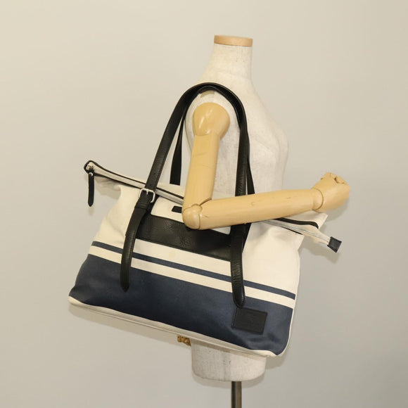 BURBERRY Black Label Shoulder Bag Canvas White Silver Auth bs27141