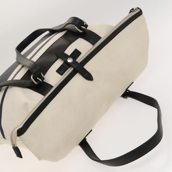 BURBERRY Black Label Shoulder Bag Canvas White Silver Auth bs27141