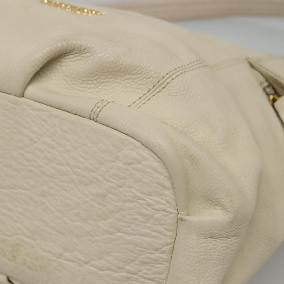 BURBERRY Blue Label Shoulder Bag Leather White Gold Auth bs27142