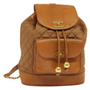 CHANEL Matelasse Backpack Canvas Leather Brown Gold CC Auth bs27149-1