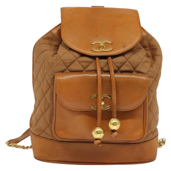 CHANEL Matelasse Backpack Canvas Leather Brown Gold CC Auth bs27149