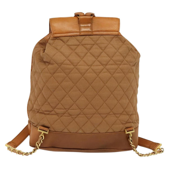 CHANEL Matelasse Backpack Canvas Leather Brown Gold CC Auth bs27149