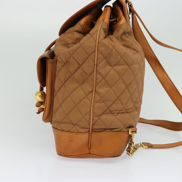 CHANEL Matelasse Backpack Canvas Leather Brown Gold CC Auth bs27149