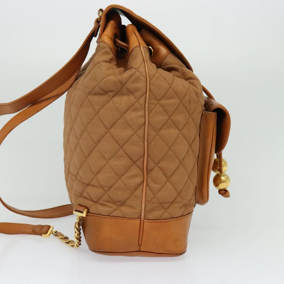 CHANEL Matelasse Backpack Canvas Leather Brown Gold CC Auth bs27149
