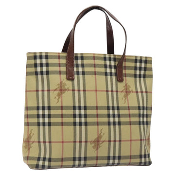 BURBERRY Nova Check Tote Bag PVC Beige Gold Auth bs27157