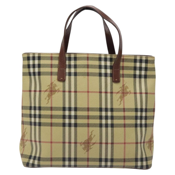 BURBERRY Nova Check Tote Bag PVC Beige Gold Auth bs27157