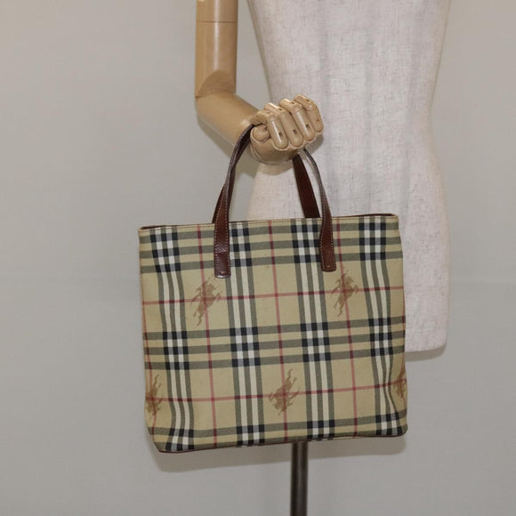 BURBERRY Nova Check Tote Bag PVC Beige Gold Auth bs27157