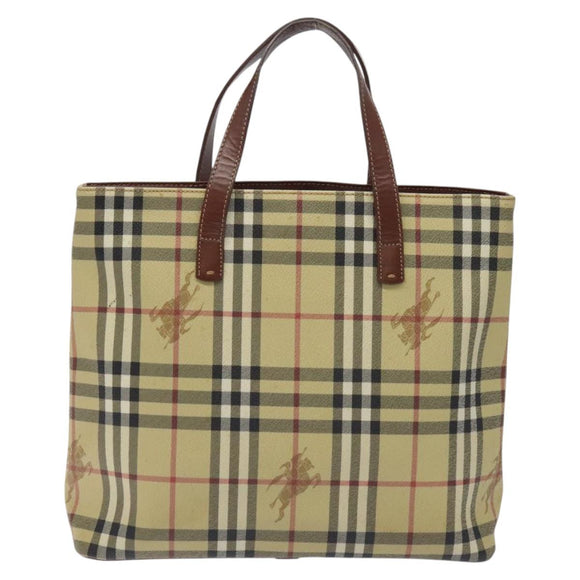 BURBERRY Nova Check Tote Bag PVC Beige Gold Auth bs27157