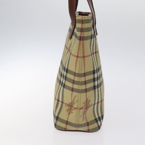 BURBERRY Nova Check Tote Bag PVC Beige Gold Auth bs27157