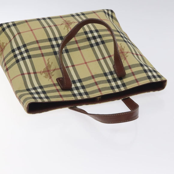 BURBERRY Nova Check Tote Bag PVC Beige Gold Auth bs27157