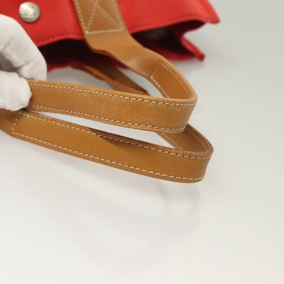 BURBERRY Blue Label Tote Bag Canvas Red Silver Auth bs27161