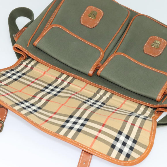 Burberrys Shoulder Bag Canvas Khaki Gold Auth bs27167