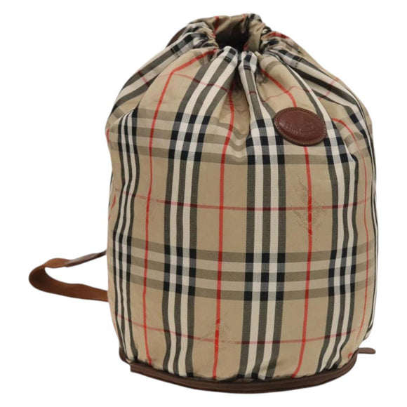 Burberrys Nova Check Shoulder Bag Nylon Beige Gold Auth bs27168