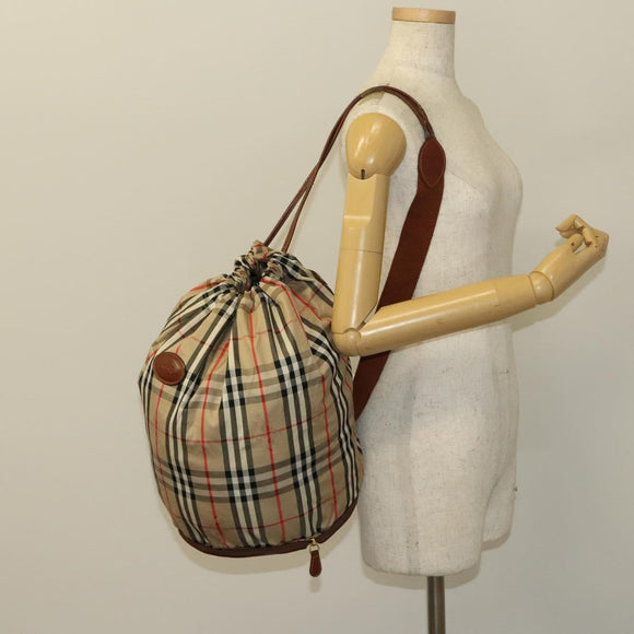 Burberrys Nova Check Shoulder Bag Nylon Beige Gold Auth bs27168