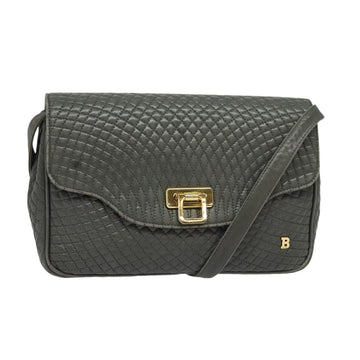 BALLY Shoulder Bag Leather Gray Gold Auth bs27172