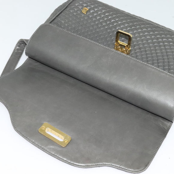 BALLY Shoulder Bag Leather Gray Gold Auth bs27172