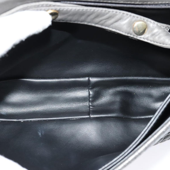 BALLY Shoulder Bag Leather Gray Gold Auth bs27172