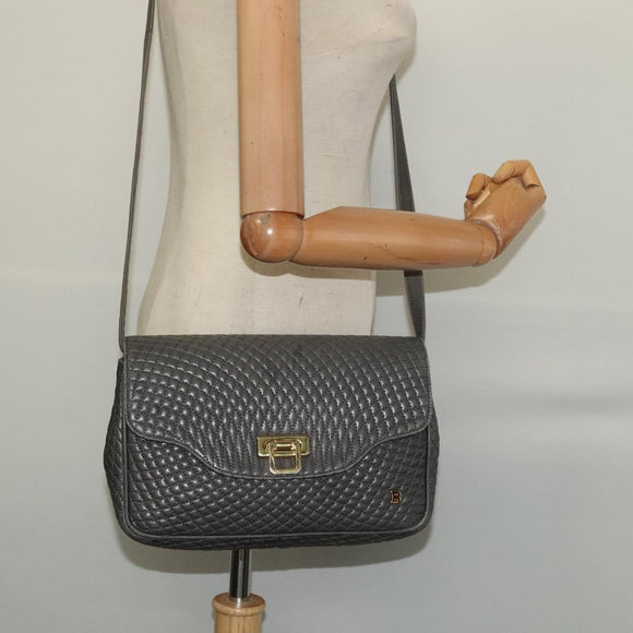 BALLY Shoulder Bag Leather Gray Gold Auth bs27172