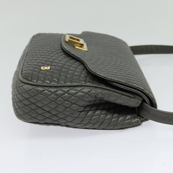 BALLY Shoulder Bag Leather Gray Gold Auth bs27172