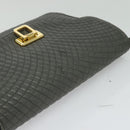 BALLY Shoulder Bag Leather Gray Gold Auth bs27172-6