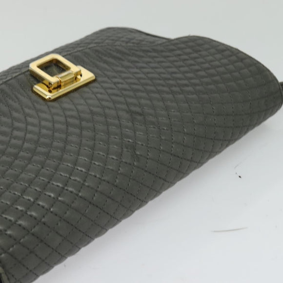 BALLY Shoulder Bag Leather Gray Gold Auth bs27172