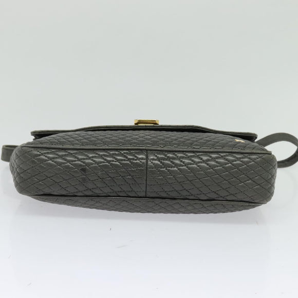 BALLY Shoulder Bag Leather Gray Gold Auth bs27172