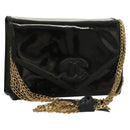 CHANEL Chain Shoulder Bag Enamel Black Gold CC Auth bs27175-1