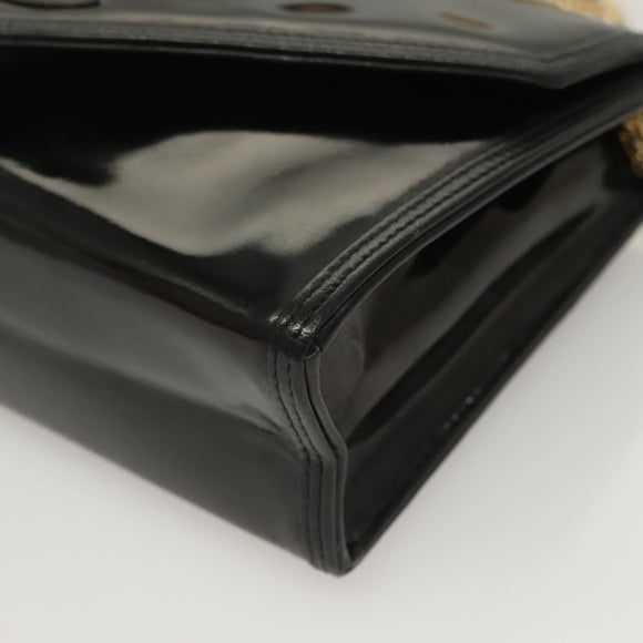 CHANEL Chain Shoulder Bag Enamel Black Gold CC Auth bs27175