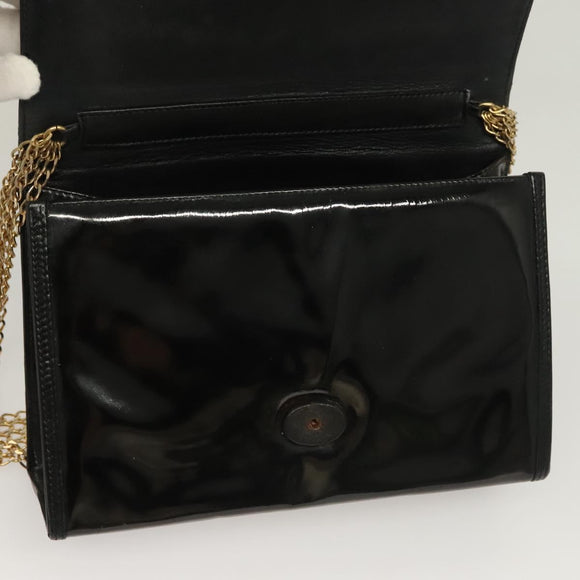 CHANEL Chain Shoulder Bag Enamel Black Gold CC Auth bs27175