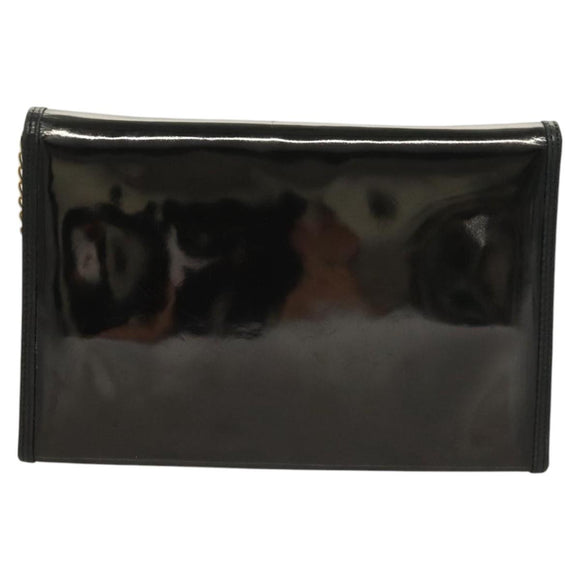 CHANEL Chain Shoulder Bag Enamel Black Gold CC Auth bs27175