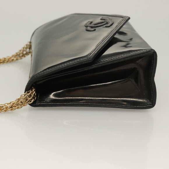 CHANEL Chain Shoulder Bag Enamel Black Gold CC Auth bs27175