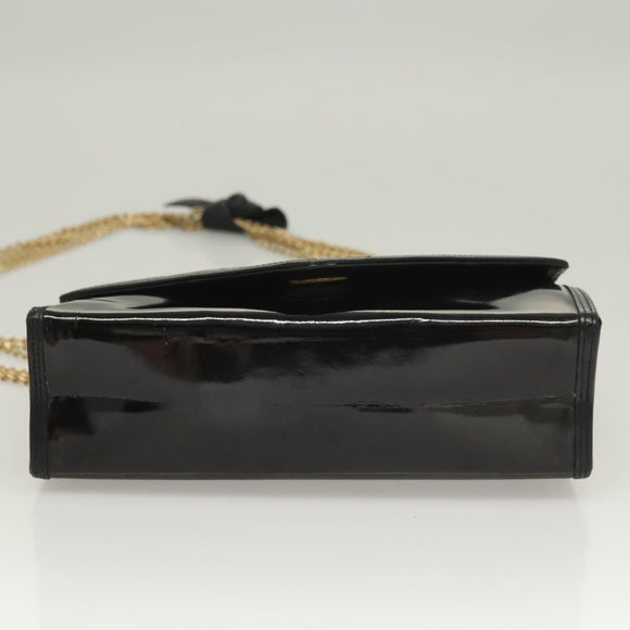 CHANEL Chain Shoulder Bag Enamel Black Gold CC Auth bs27175