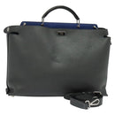 FENDI Peek A Boo Essentially Iconic Bag Leather 2way Gray Silver Auth bs27179-1