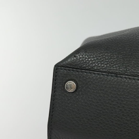 FENDI Peek A Boo Essentially Iconic Bag Leather 2way Gray Silver Auth bs27179