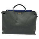 FENDI Peek A Boo Essentially Iconic Bag Leather 2way Gray Silver Auth bs27179-13