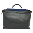 FENDI Peek A Boo Essentially Iconic Bag Leather 2way Gray Silver Auth bs27179-2