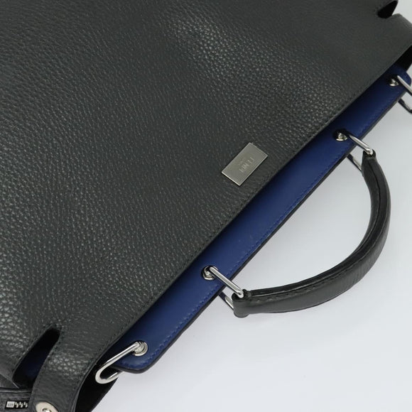 FENDI Peek A Boo Essentially Iconic Bag Leather 2way Gray Silver Auth bs27179