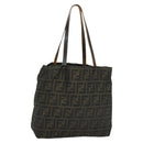 FENDI Zucca Canvas Tote Bag Nylon Brown Black Auth bs27180-1